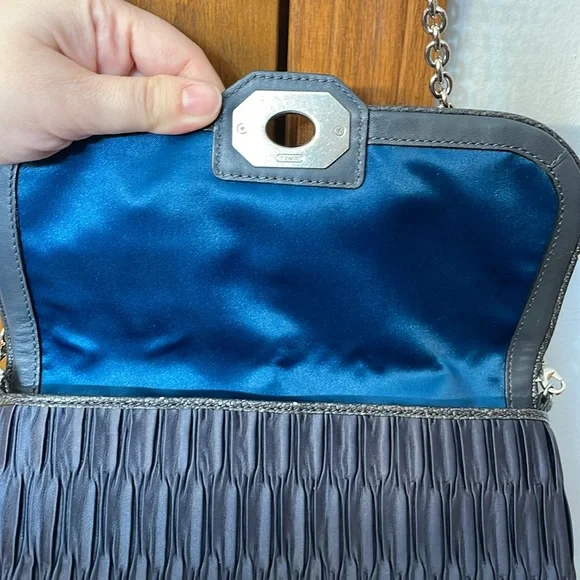 COACH UEC Vintage Blue Clutch or Shoulder Bag Ruched Leather Trim - Picture 11 of 16